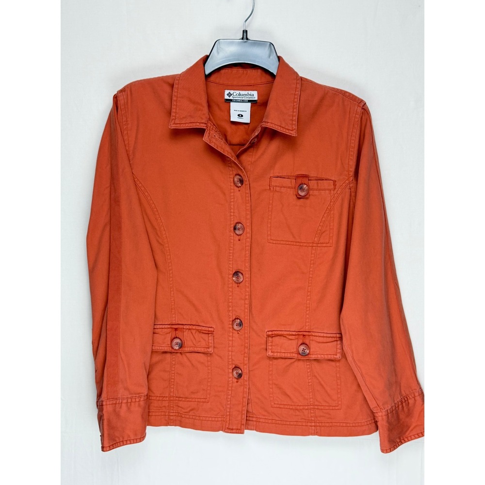 Columbia Womens 100% Cotton Jacket S Orange Button Front Utility Pockets